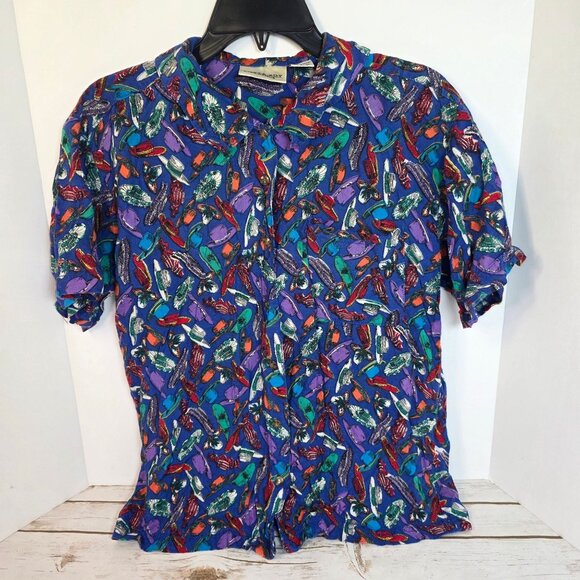 Vintage Bugle Boy Classics Crazy Hat Lady Button-Up Short Sleeve Collared Shirt - Picture 1 of 11